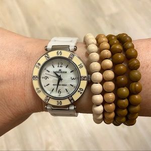 Pretty Ann Klein Watch, white ceramic band, cream & white face